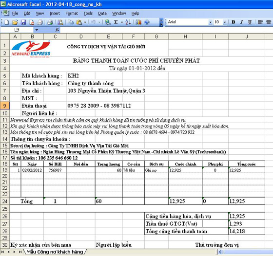 Xuất báo cáo sang định dạng file excel